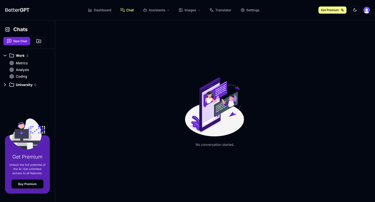 BetterGPT chat page screen