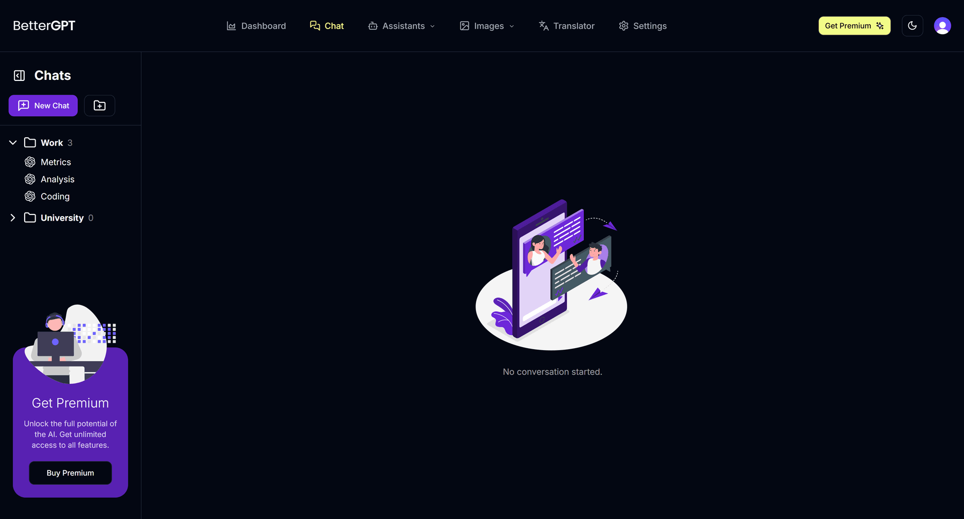 BetterGPT chat page screen