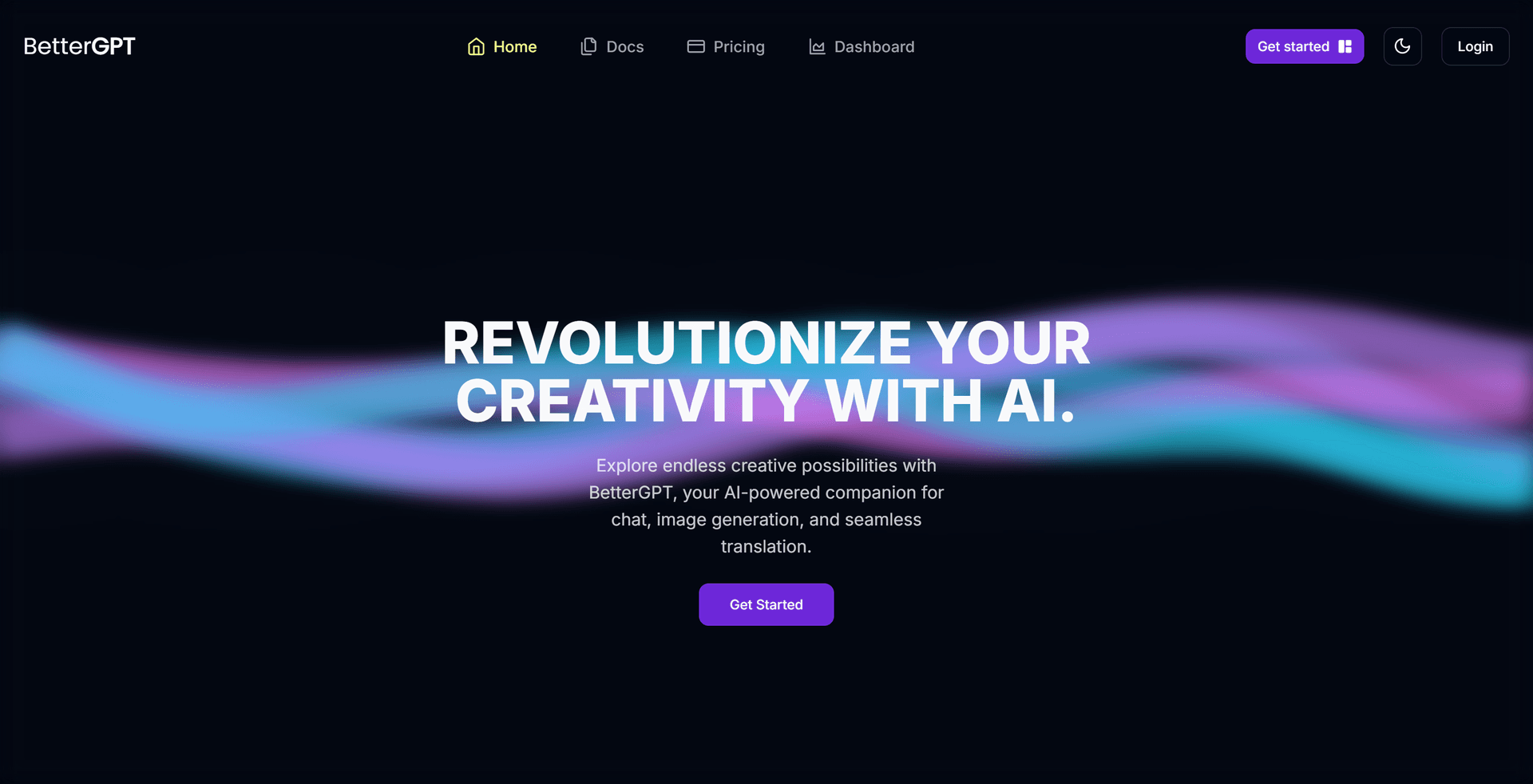 BetterGPT home page screen