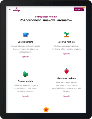 TeaToGo order page on a tablet