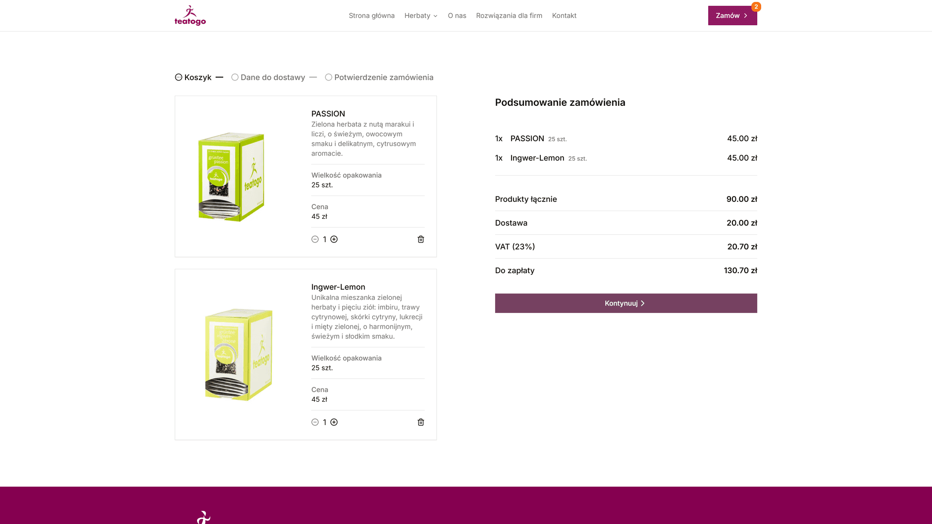TeaToGo order page